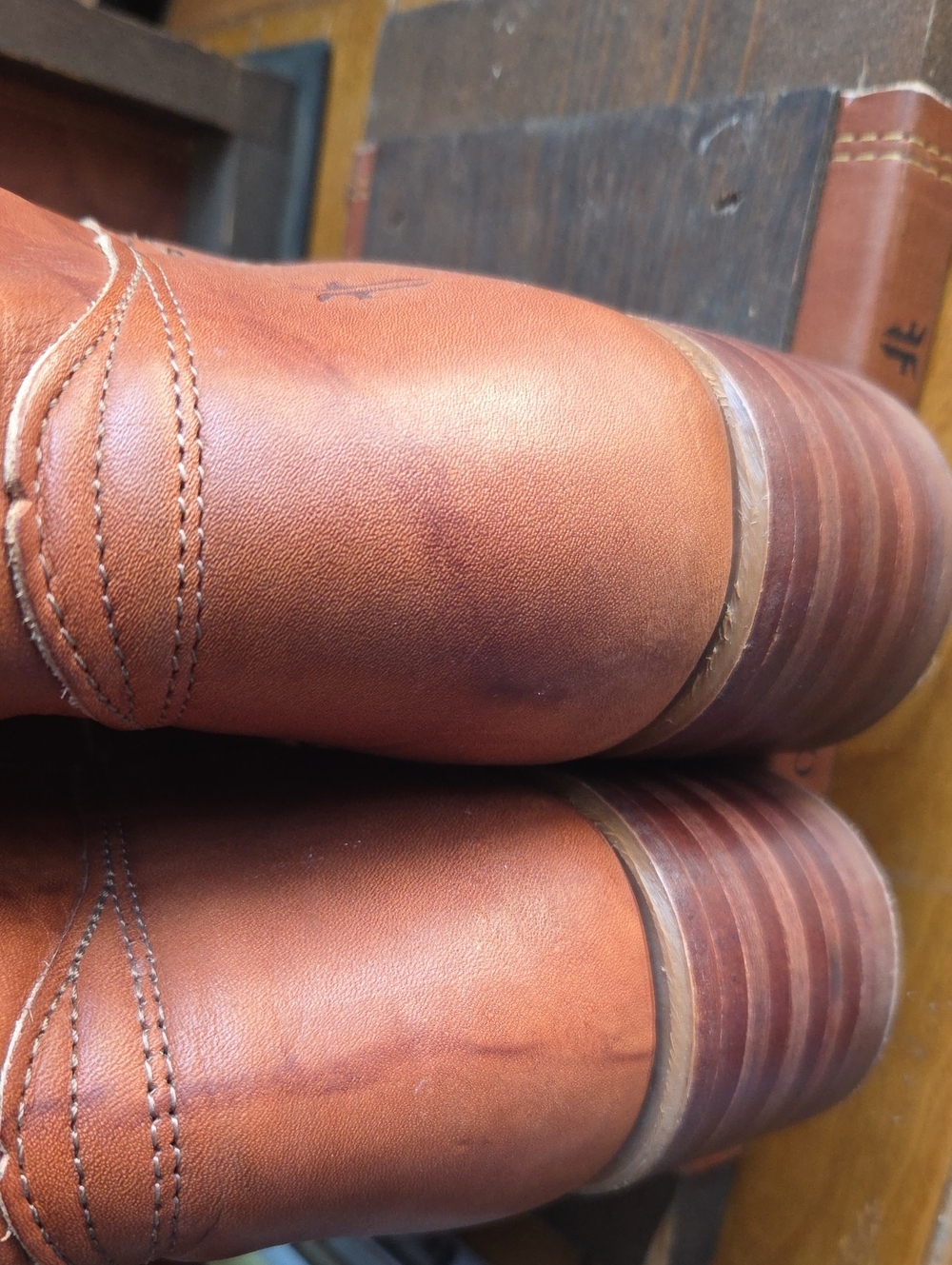 FRYE Tall Leather Pull-On Boots in Cognac Brown - Picture 3 of 8
